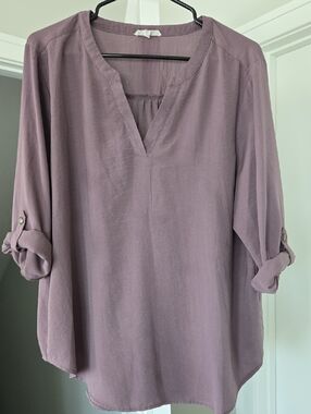 Maurices Dusty Lavender V-Neck Roll-Tab Blouse